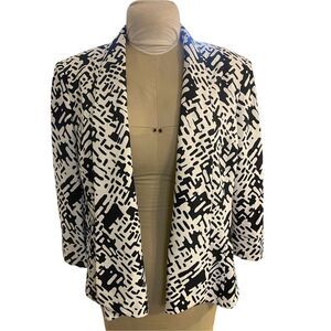 Jones Studio Open Front Jacket/Blazer Black & White Lightweight Packable Sz. 16